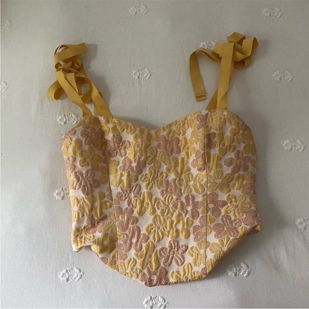 Reformation Yellow Floral Corset Top